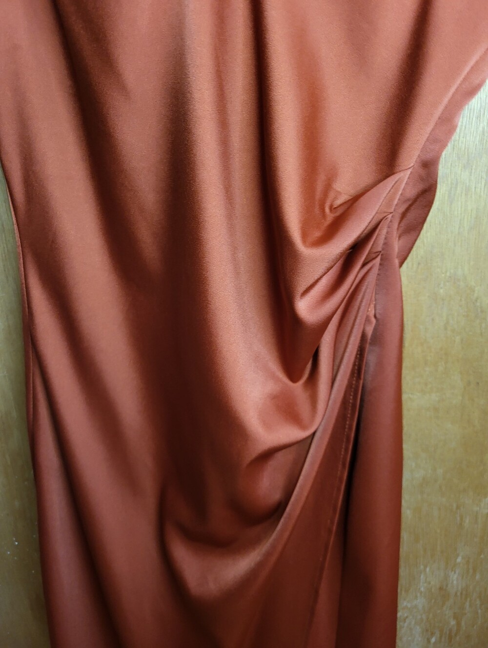 Lulu's Hollywood Woman Rust Orange Satin Cowl Neck Strappy Maxi Dress. Medium - Picture 9 of 16